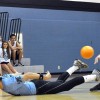 Jackson Stephens slides after dodge-balls at the beginning of the game.  Photo by AnnaMarie Oakley