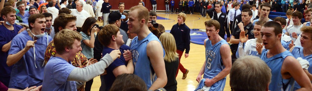 East fans greet players as they leave the court after beating Rockhurst Friday night