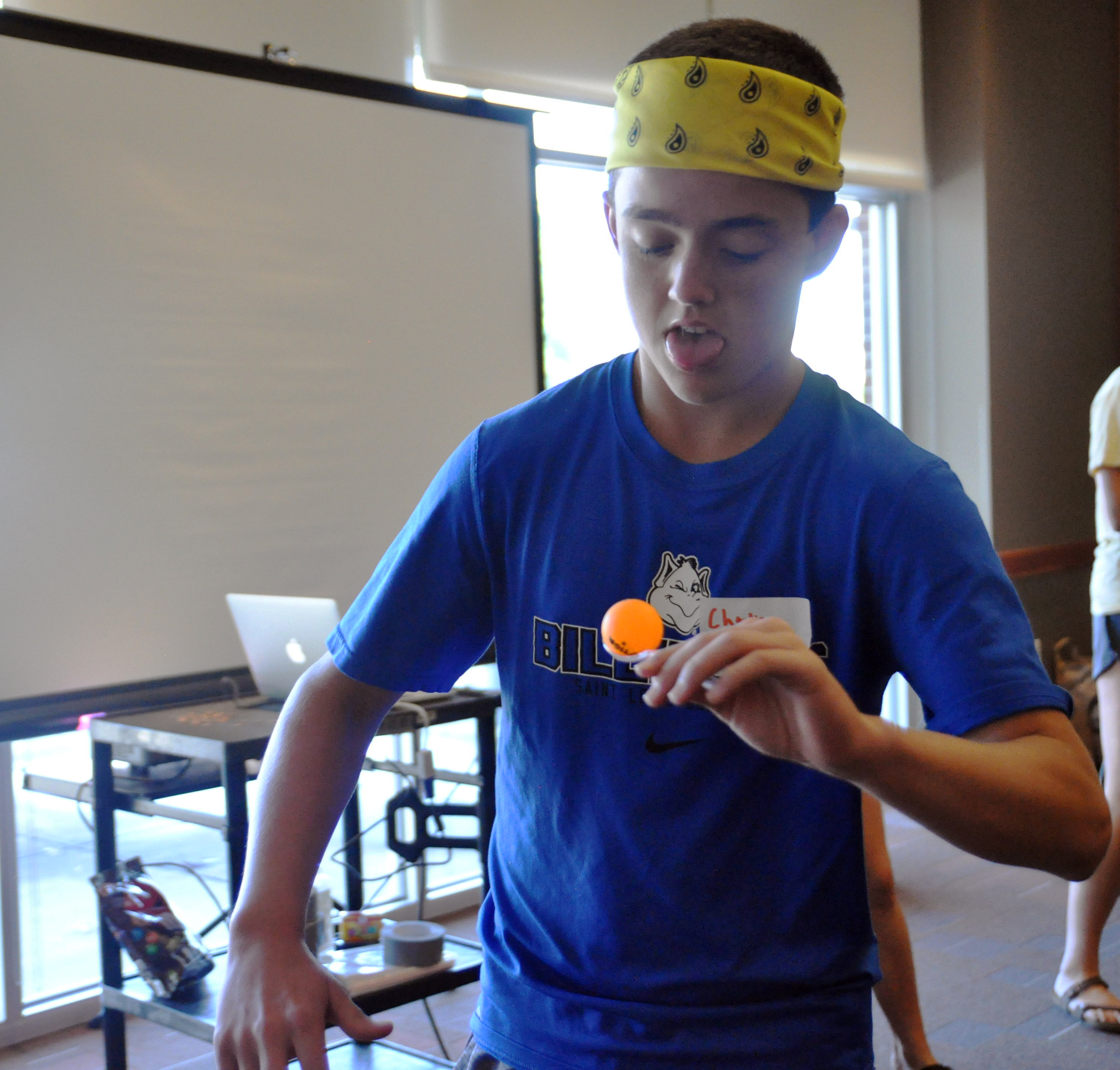 Sophomore Charlie Moreland Balances A Pingpong Ball On An Spoon