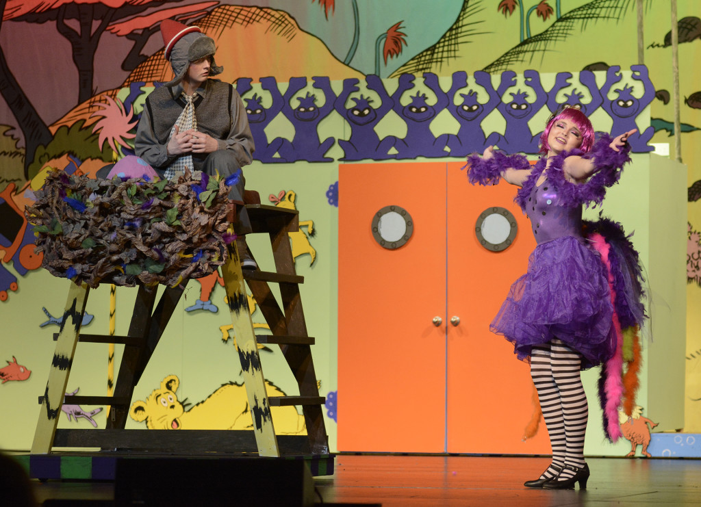 Junior Savanna Worthington sings "Amazing Horton" while Junior Jackson Bush, as Horton, sits on Mayzie's nest. Photo by Allison Stockwell