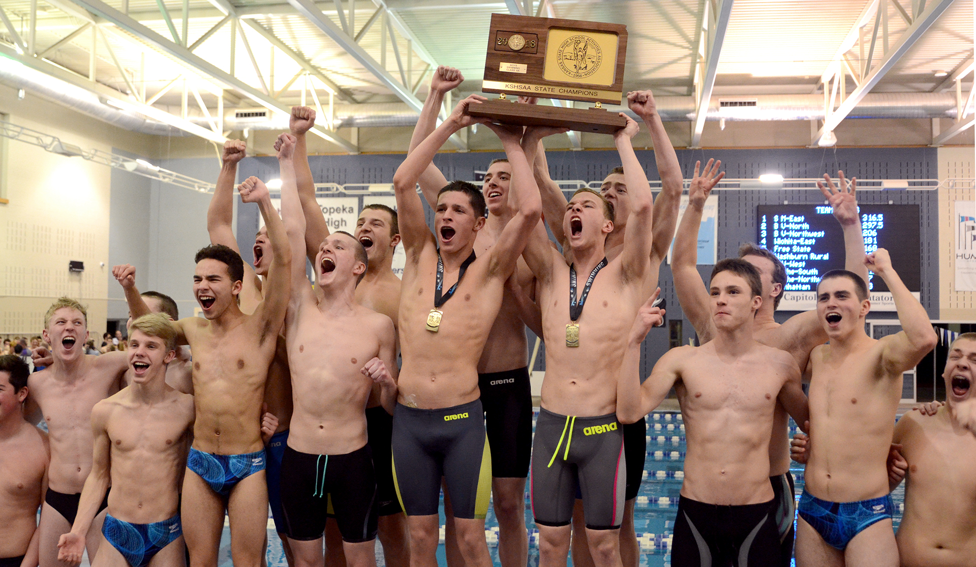 The 2018 Varsity And Jv Swim And Dive Teams Win First Place At The State Meet Photo By Luke