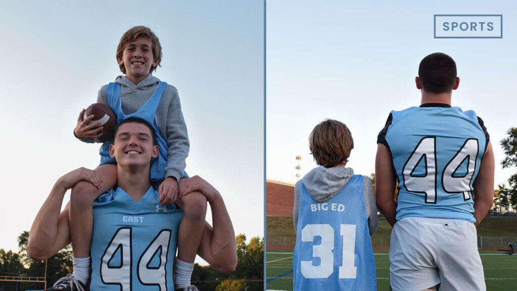 Big "B" Ballers: Freshman Brock Rider and fifth-grader Eddie Condon run up and down the sidelines as East's varsity football ball boys